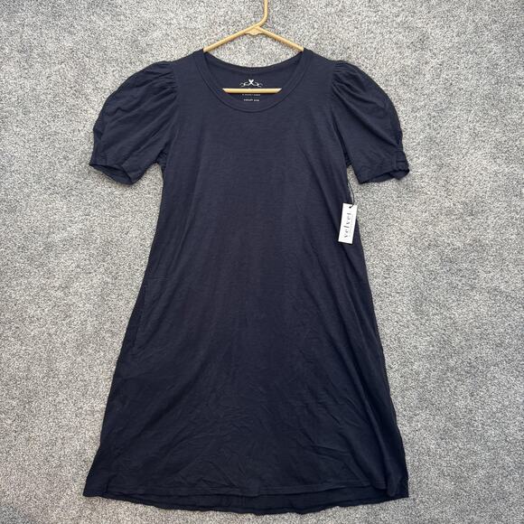 Velvet by Graham & Spencer Dress Womens Small Black Puff Sleeve Vintage Slub NWT - Picture 1 of 12